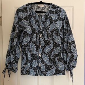 J. Crew Navy and Light Blue Floral Blouse XXL